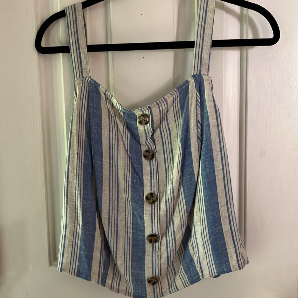 2 Torrid Size 1 (14-16) Linen Blue & Lt Grey Striped Tops, Off Shoulder & Tank - Picture 8 of 11